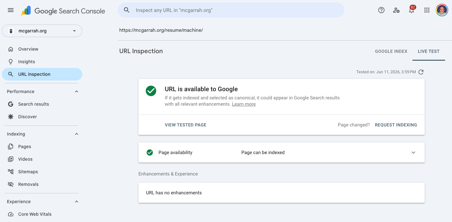 Google Search Console — structured data indexed without errors